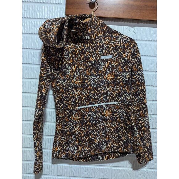 Columbia Women's Brown Animal Print Fleece Hooodie Pullover Kangaroo Pocket Size - Picture 1 of 7